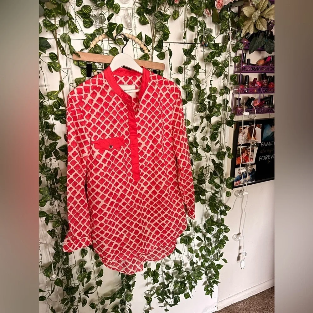 Coach Red and White Patterned Blouse